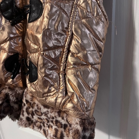 Little Lass girls 4 puffer vest hooded blush champagne color animal print trim - Picture 2 of 4